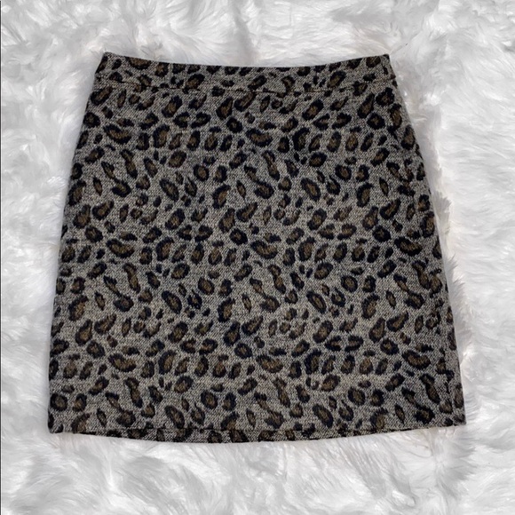 LOFT Animal Leopard Print Wool Mix Mini Skirt - Picture 1 of 8